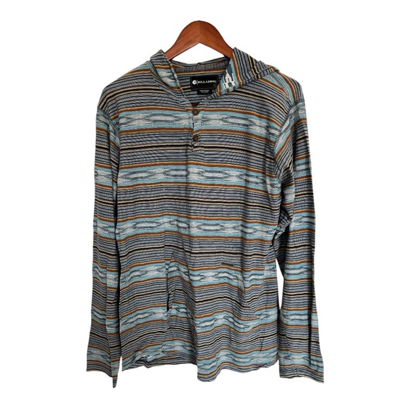 Billabong Men's Striped Hoodie Shirt Blue and Brown size large - Picture 1 of 6